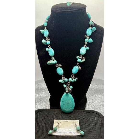 Unbranded Jewelry - Turquoise Style Beaded Stone Necklace and Earring Set - Nickel and Lead Free